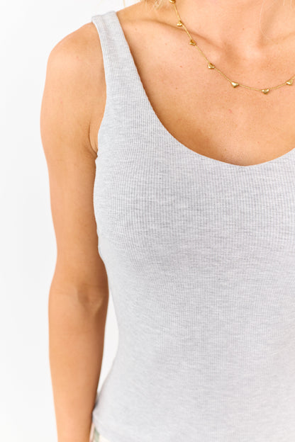Heather Grey Built In Bra Rib Knit Tank Top