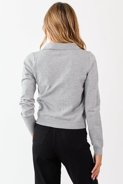 Heather Grey Button Up Collared Cardigan