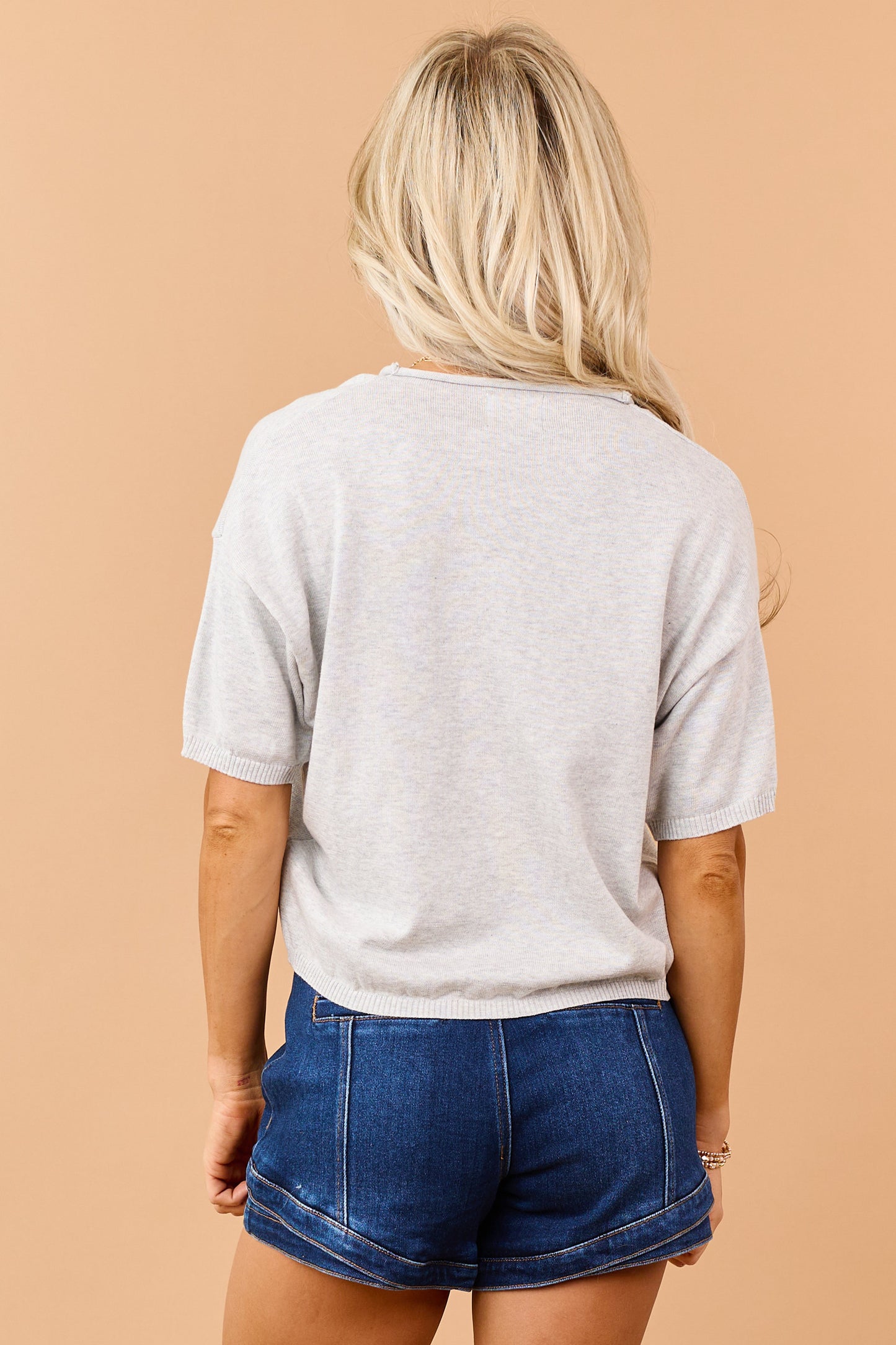 Heather Grey Cotton Button Down Short Sleeve Cardigan