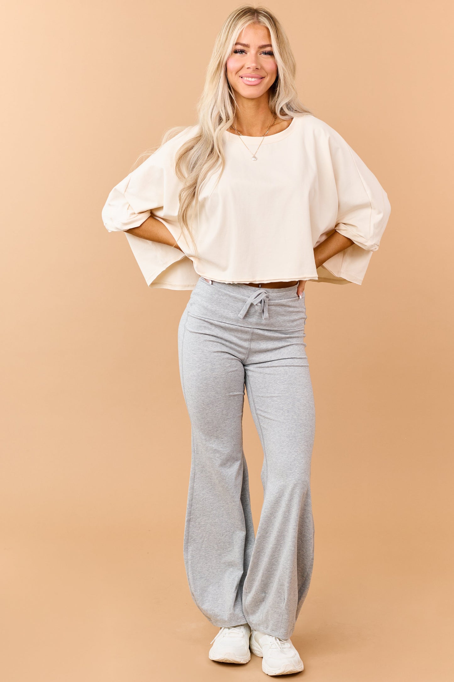 Heather Grey Drawstring Stretchy Flare Pants