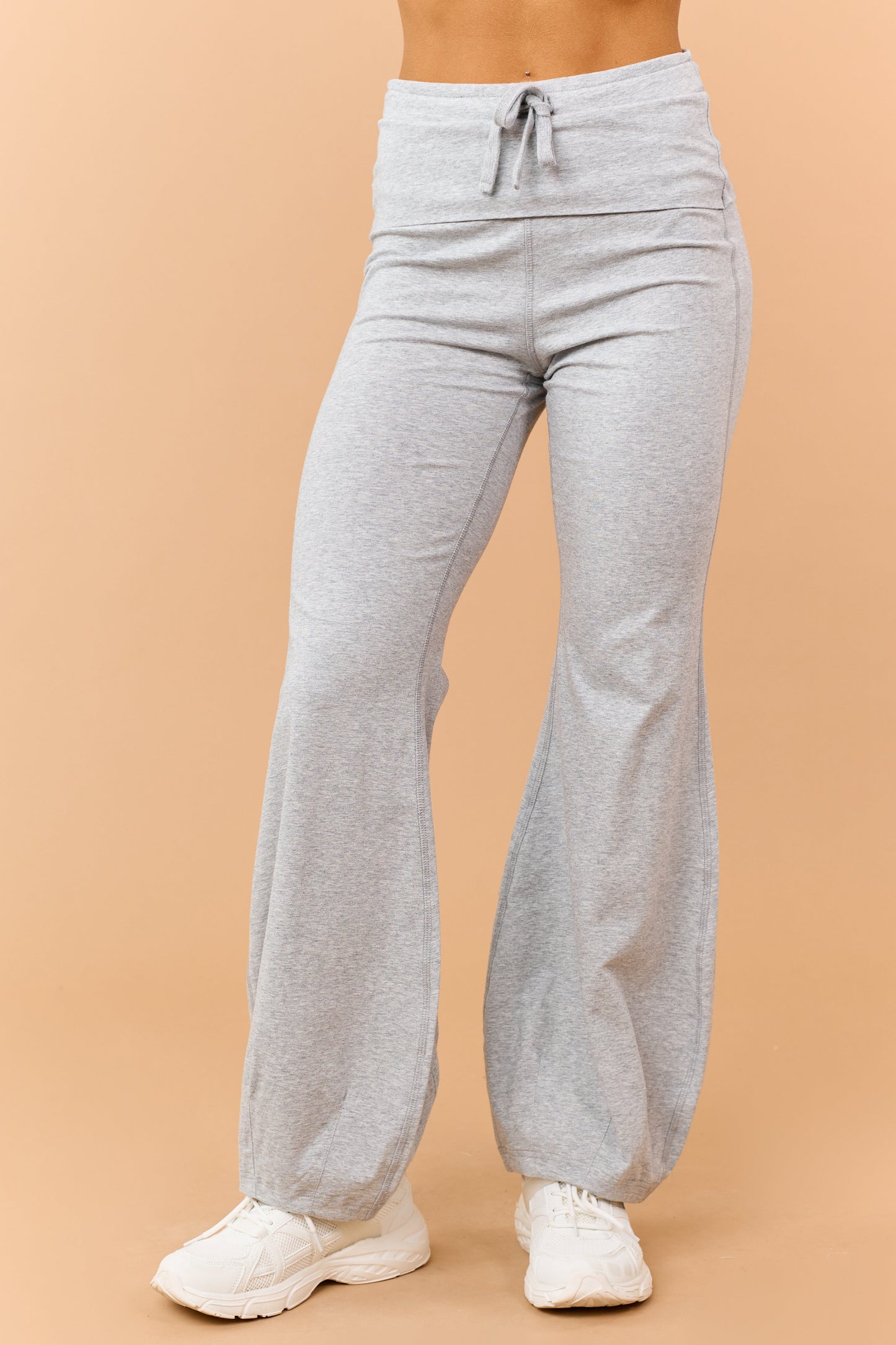 Heather Grey Drawstring Stretchy Flare Pants