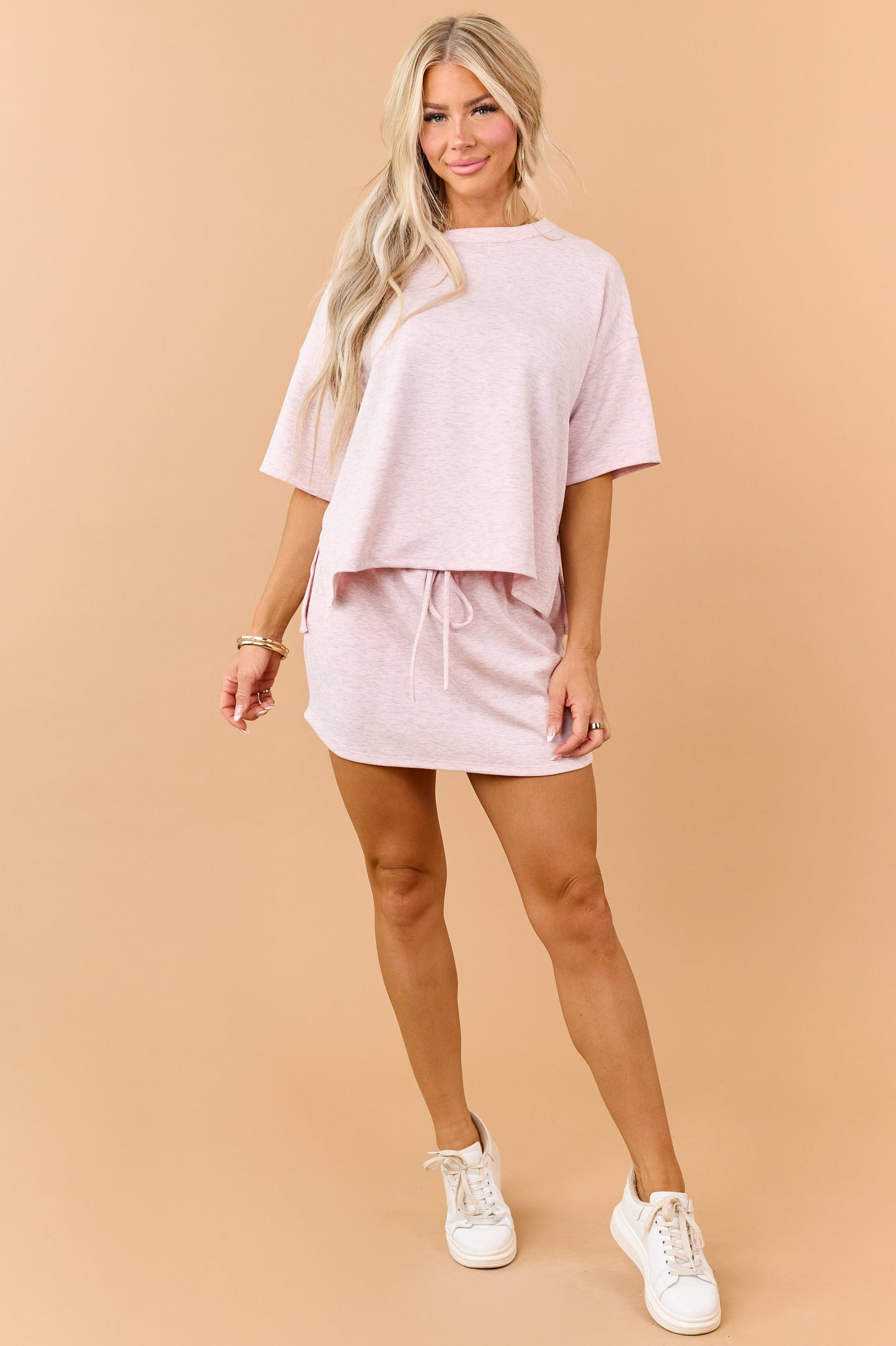 Heathered Cherry Blossom Drawstring Knit Skort