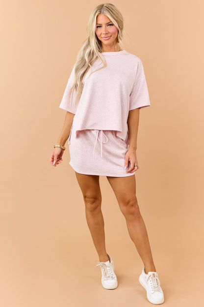Heathered Cherry Blossom Drawstring Knit Skort