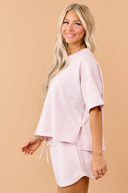 Heathered Cherry Blossom Short Sleeve Knit Top