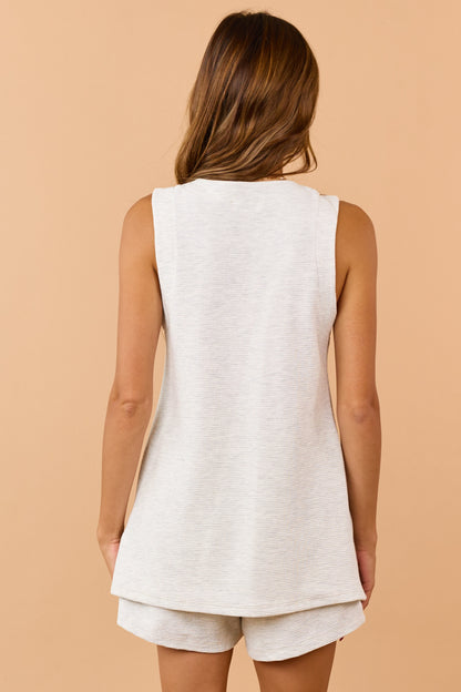 Heathered Coconut Waffle Knit Tunic Vest Top