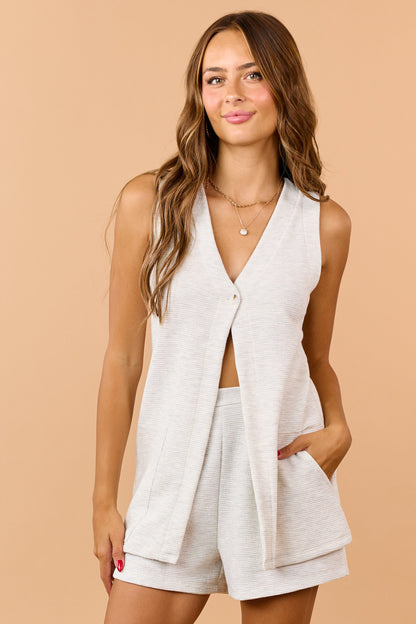 Heathered Coconut Waffle Knit Tunic Vest Top