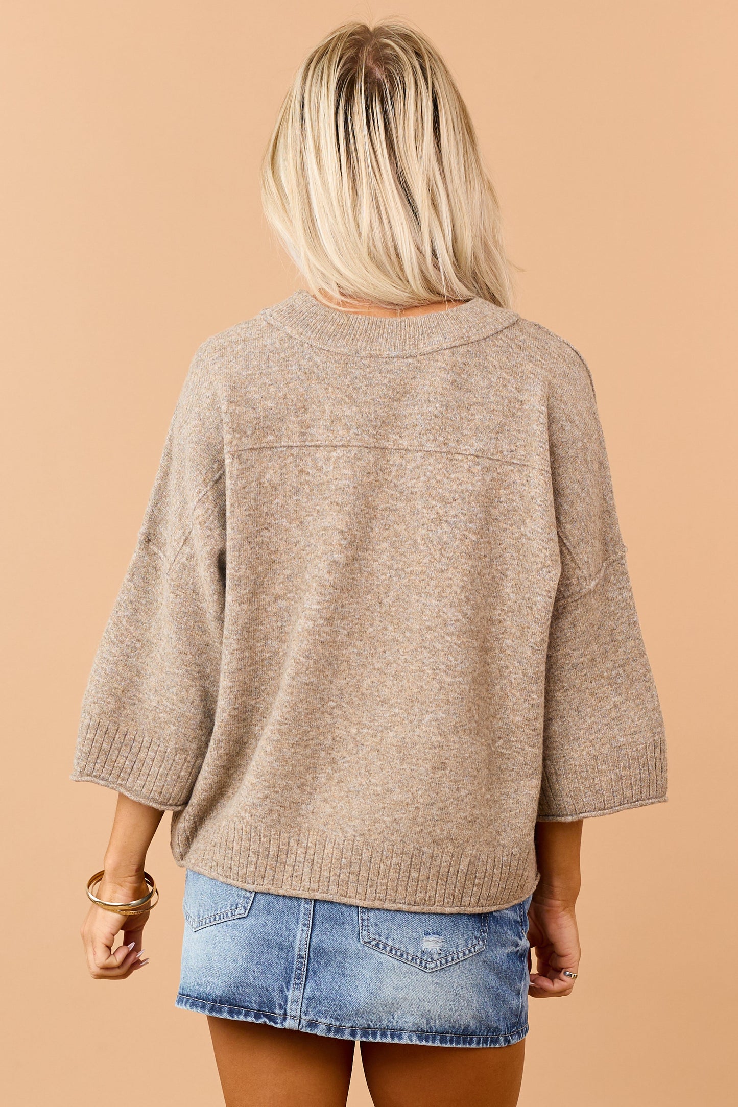 Heathered Khaki Relaxed Half Sleeve Sweater