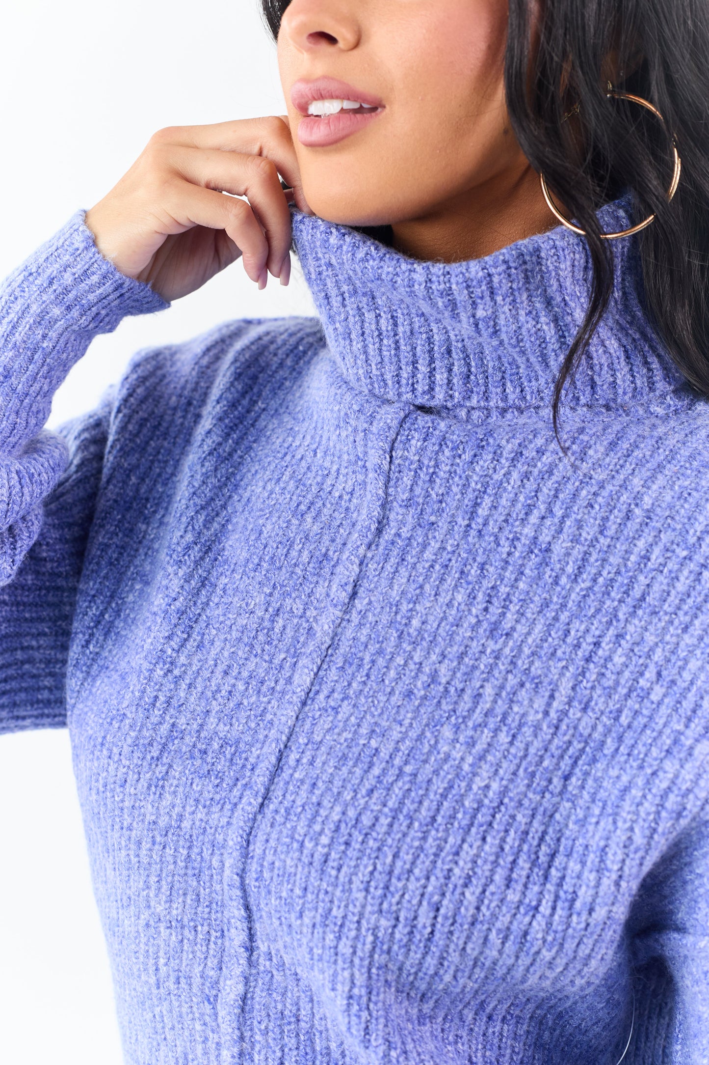 Heathered Sapphire Turtleneck Bubble Sleeve Sweater