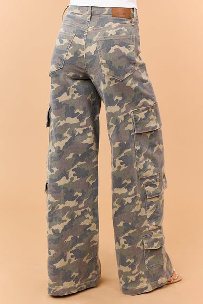 Hidden Premium Army Green Camo Wide Cargo Jeans
