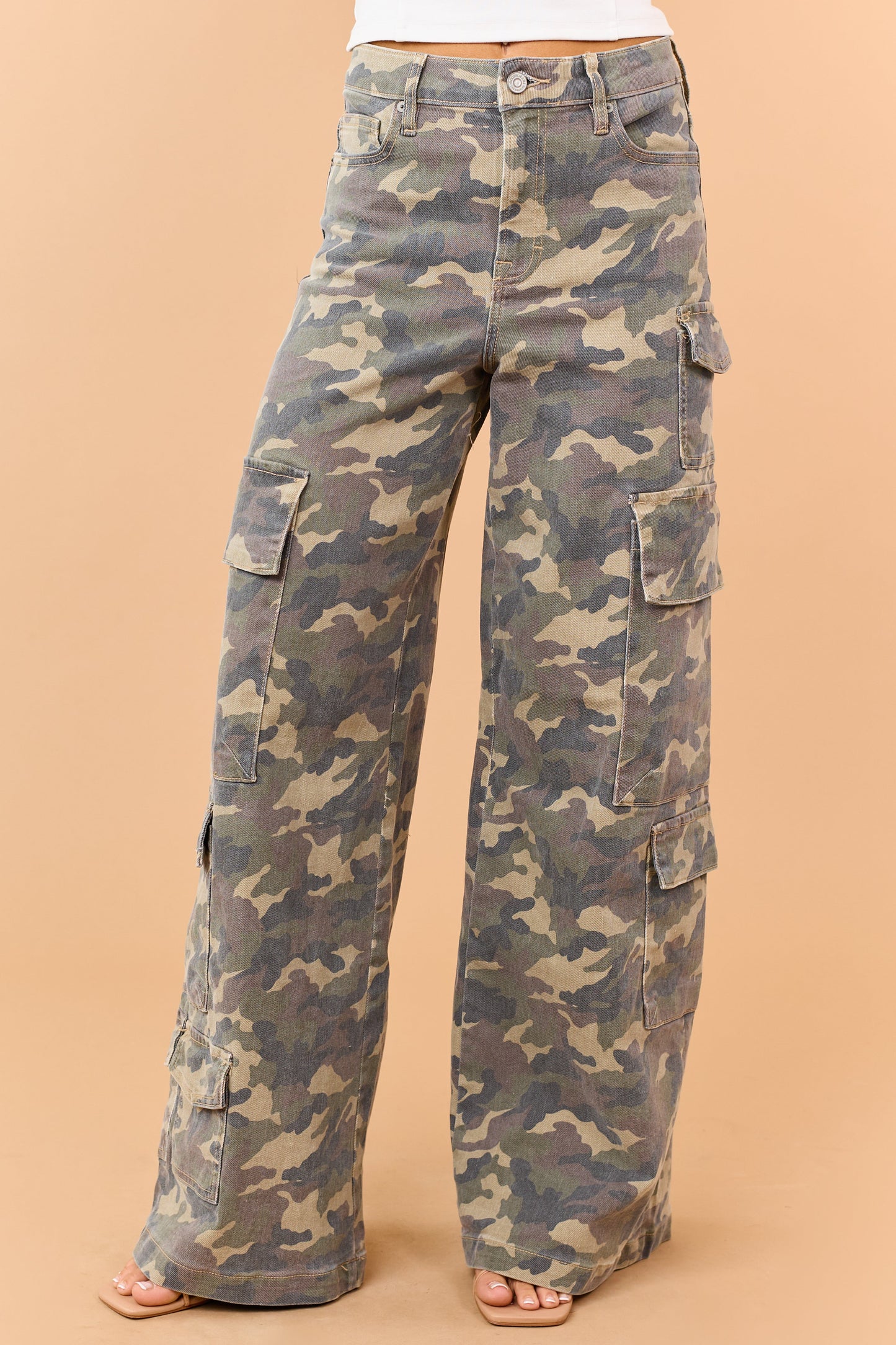 Hidden Premium Army Green Camo Wide Cargo Jeans
