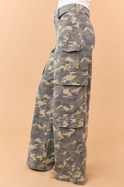 Hidden Premium Army Green Camo Wide Cargo Jeans