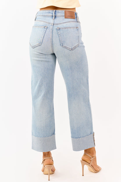 Hidden Premium Light Wash Cuffed Straight Jeans