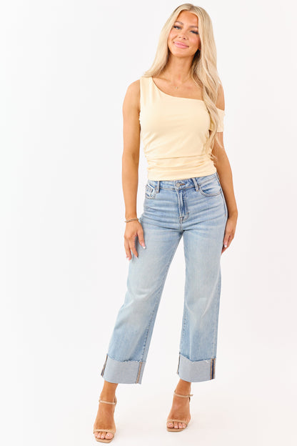 Hidden Premium Light Wash Cuffed Straight Jeans