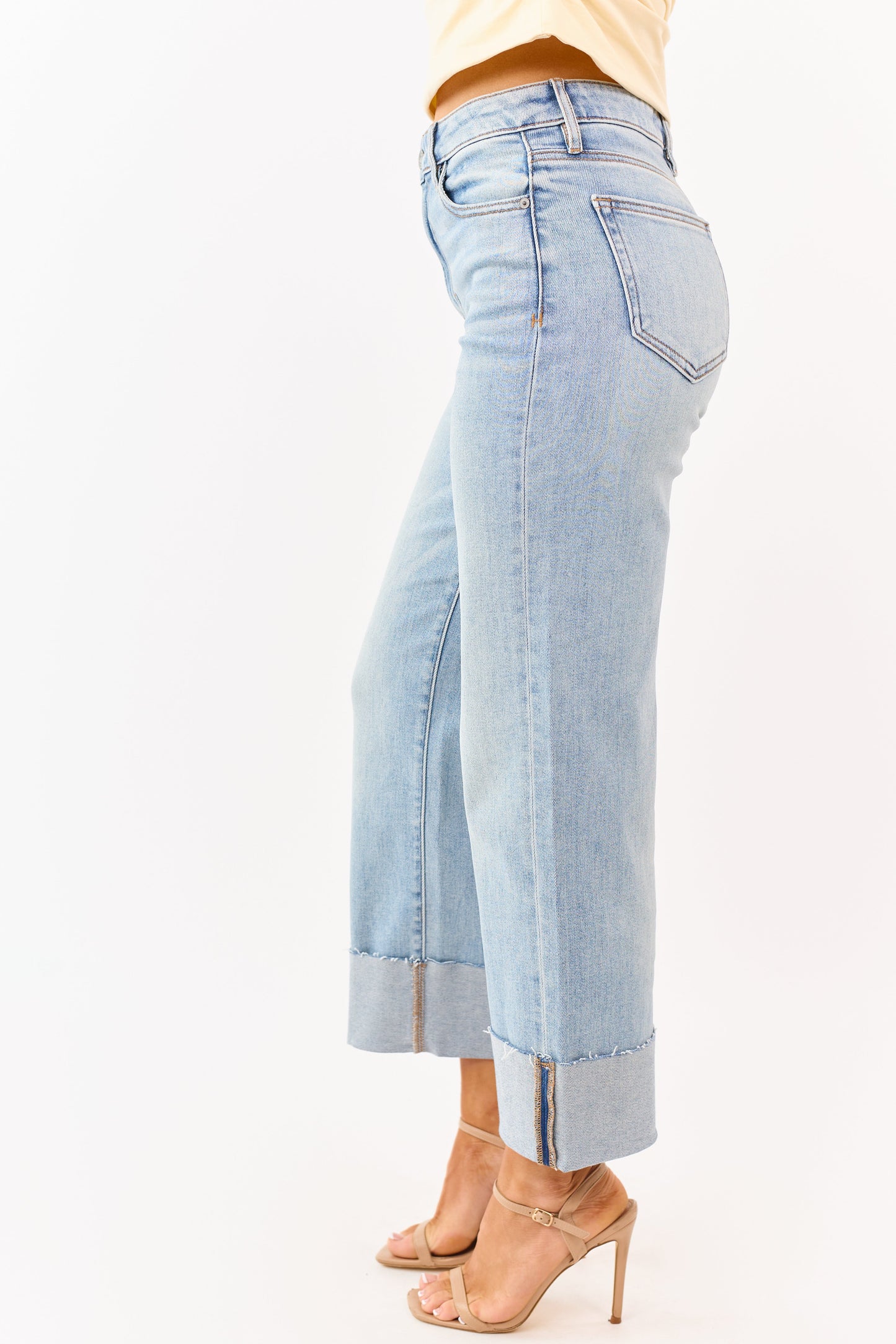 Hidden Premium Light Wash Cuffed Straight Jeans