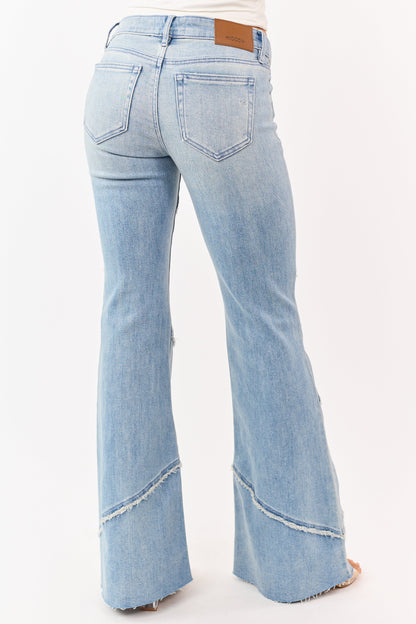Hidden Premium Light Wash Frayed Seam Flare Jeans