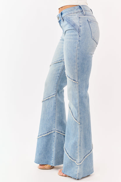 Hidden Premium Light Wash Frayed Seam Flare Jeans