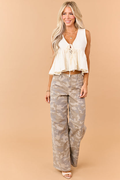 Hidden Premium Oatmeal Camo Wide Stretch Jeans