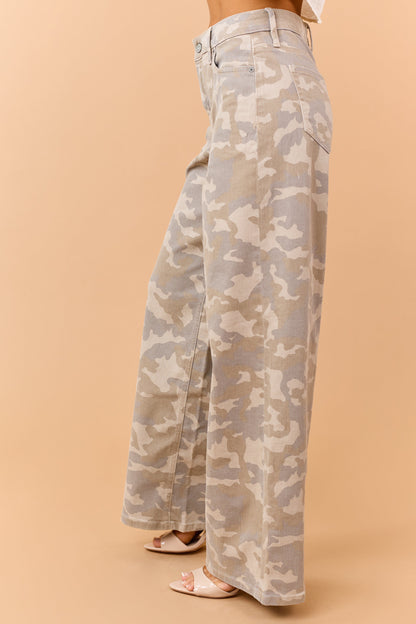 Hidden Premium Oatmeal Camo Wide Stretch Jeans