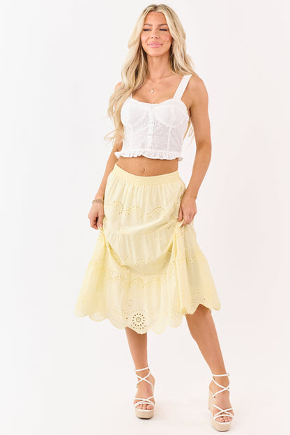 Honeysuckle Cotton Eyelet Lace Tiered Midi Skirt