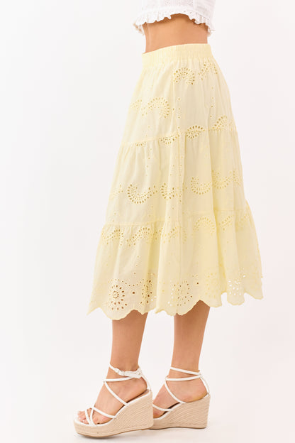 Honeysuckle Cotton Eyelet Lace Tiered Midi Skirt
