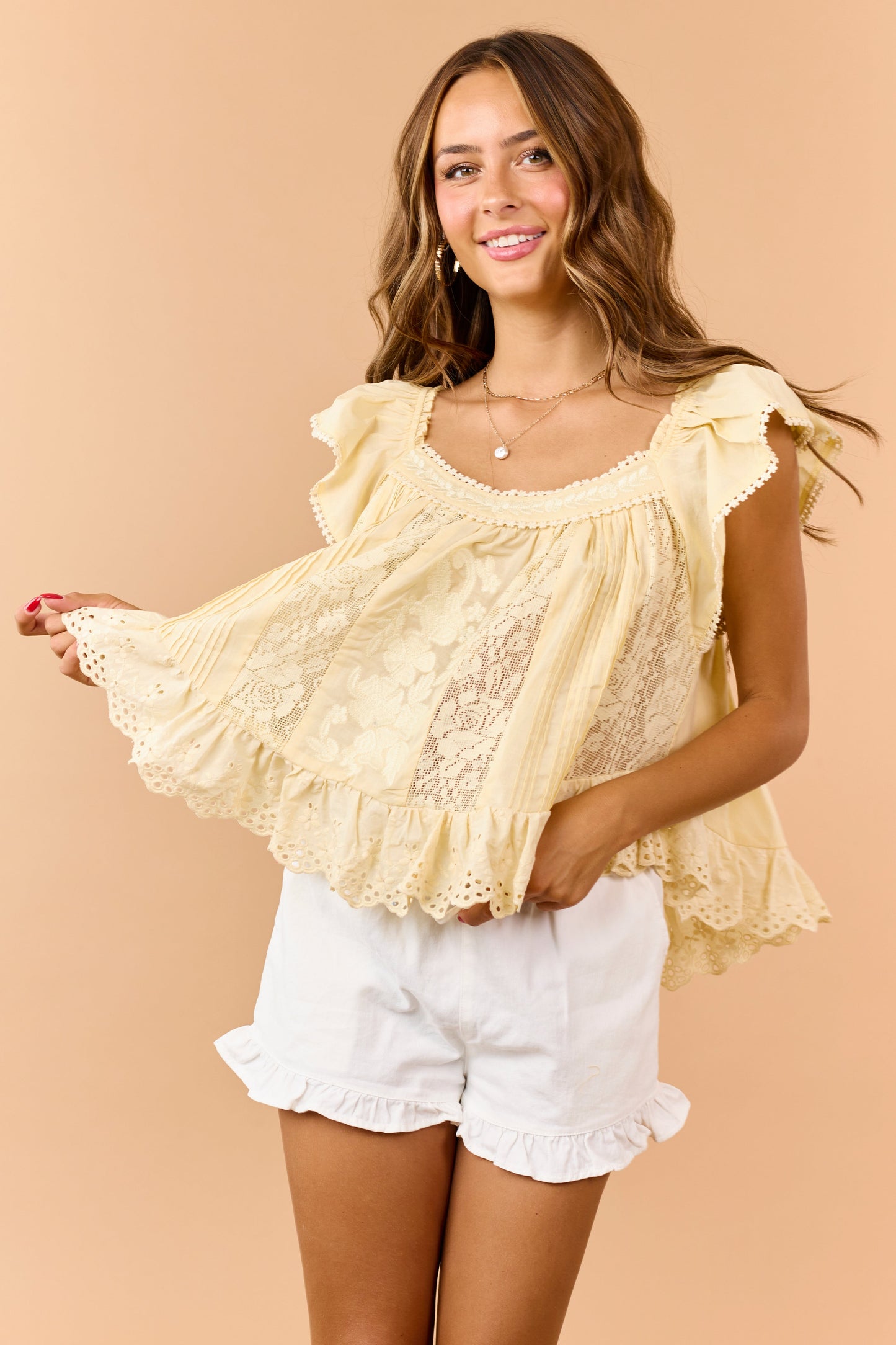 Honeysuckle Floral Embroidered Lace Cotton Top