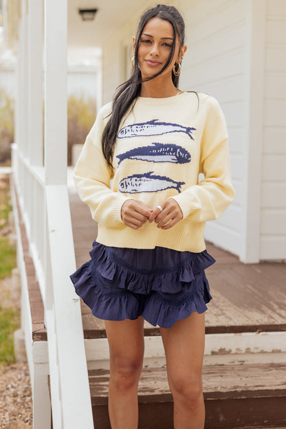 Honeysuckle Sardine Graphic Relaxed Knit Sweater