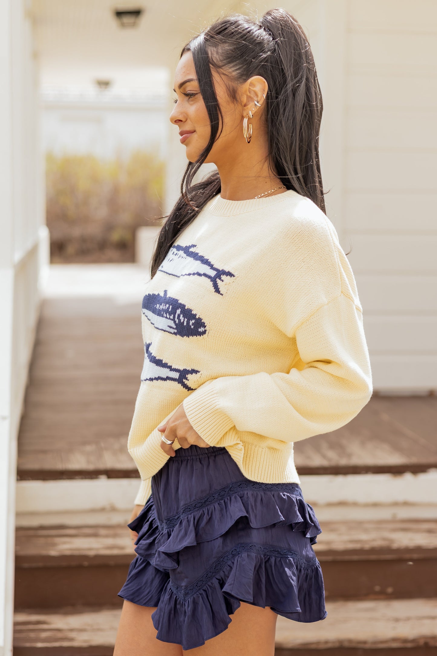Honeysuckle Sardine Graphic Relaxed Knit Sweater