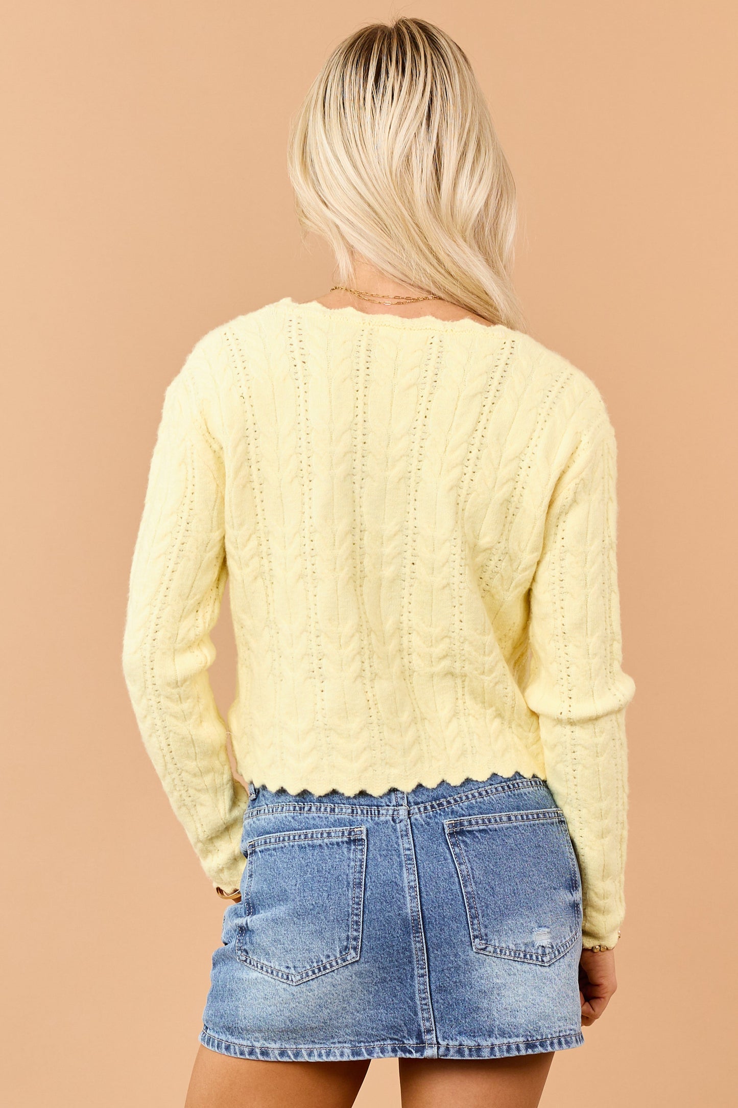Honeysuckle Scallop Trim Cable Knit Cardigan