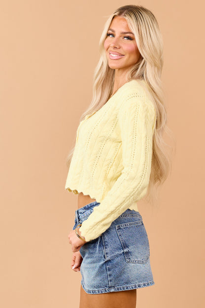 Honeysuckle Scallop Trim Cable Knit Cardigan