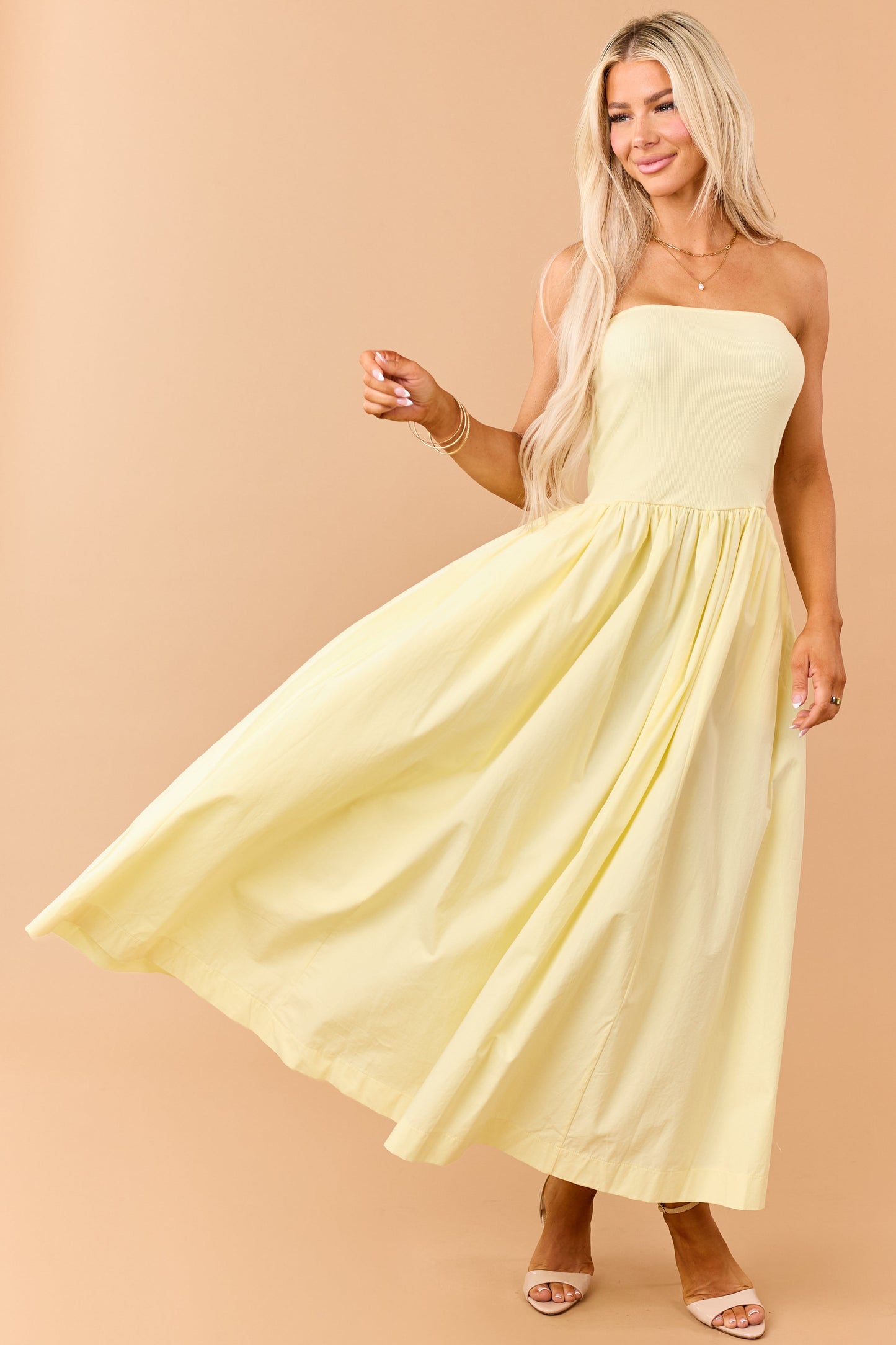 Honeysuckle Strapless Knit Contrast Cotton Maxi Dress