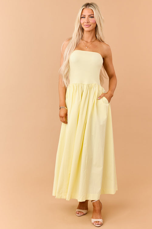 Honeysuckle Strapless Knit Contrast Cotton Maxi Dress
