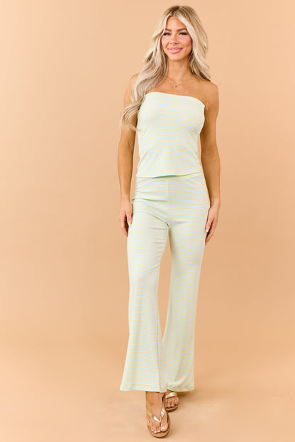 Honeysuckle Striped Strapless Top and Knit Pants Set