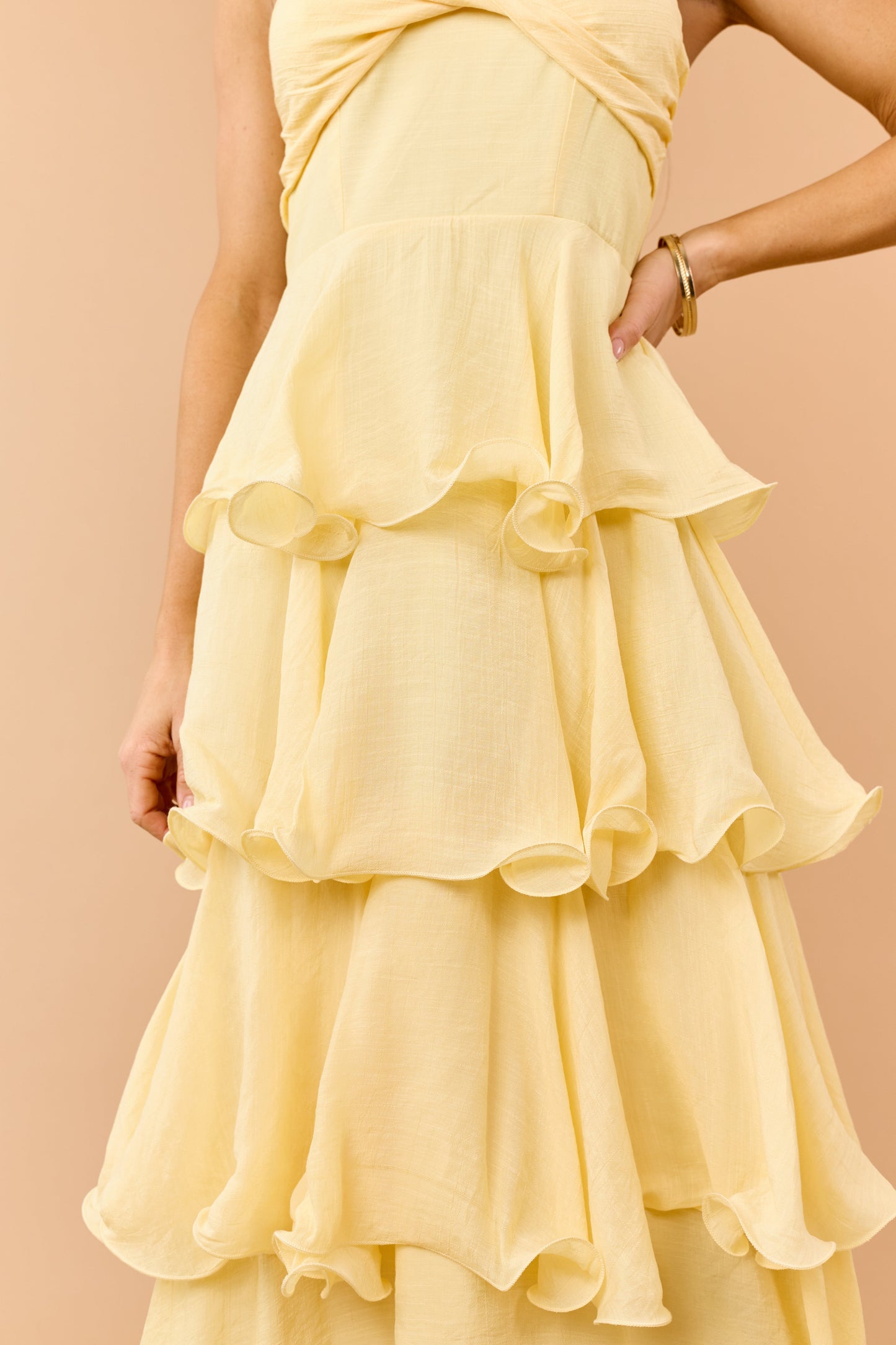 Honeysuckle Wavy Tiered Twist Bust Maxi Dress
