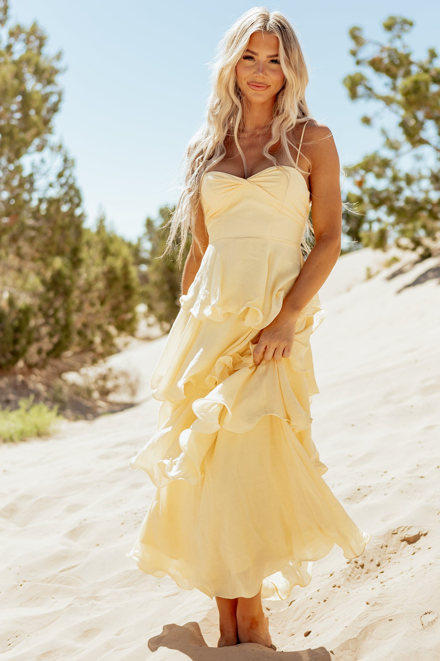 Honeysuckle Wavy Tiered Twist Bust Maxi Dress