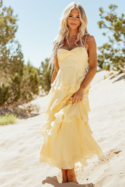 Honeysuckle Wavy Tiered Twist Bust Maxi Dress