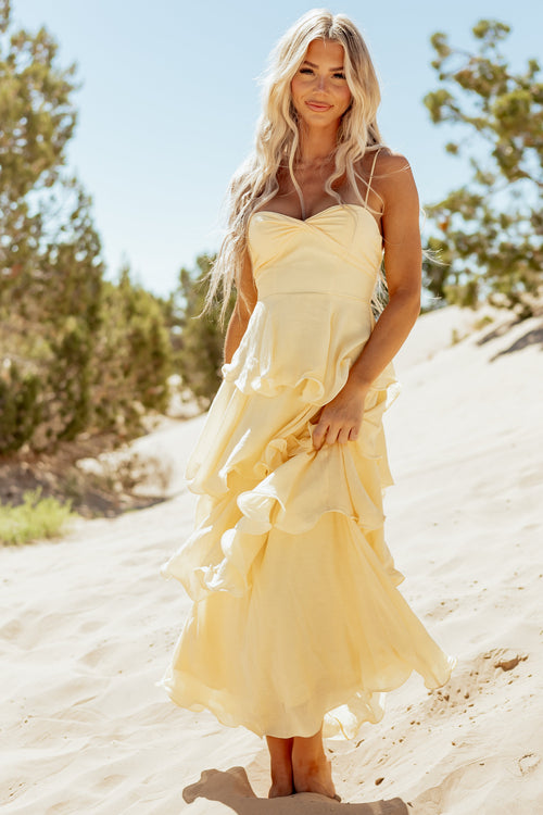 Honeysuckle Wavy Tiered Twist Bust Maxi Dress