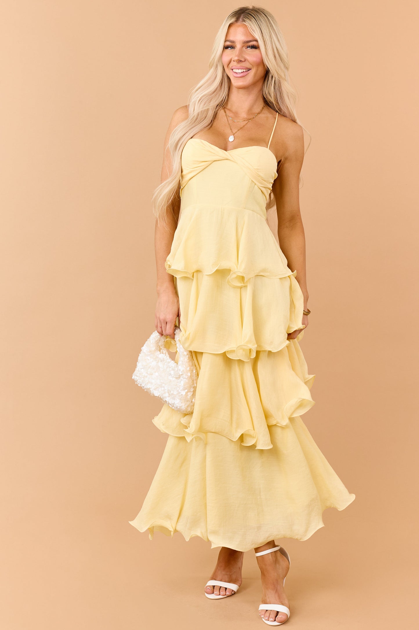 Honeysuckle Wavy Tiered Twist Bust Maxi Dress