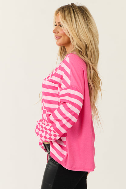 Hot Pink and Blush Multiprint Patchwork Top