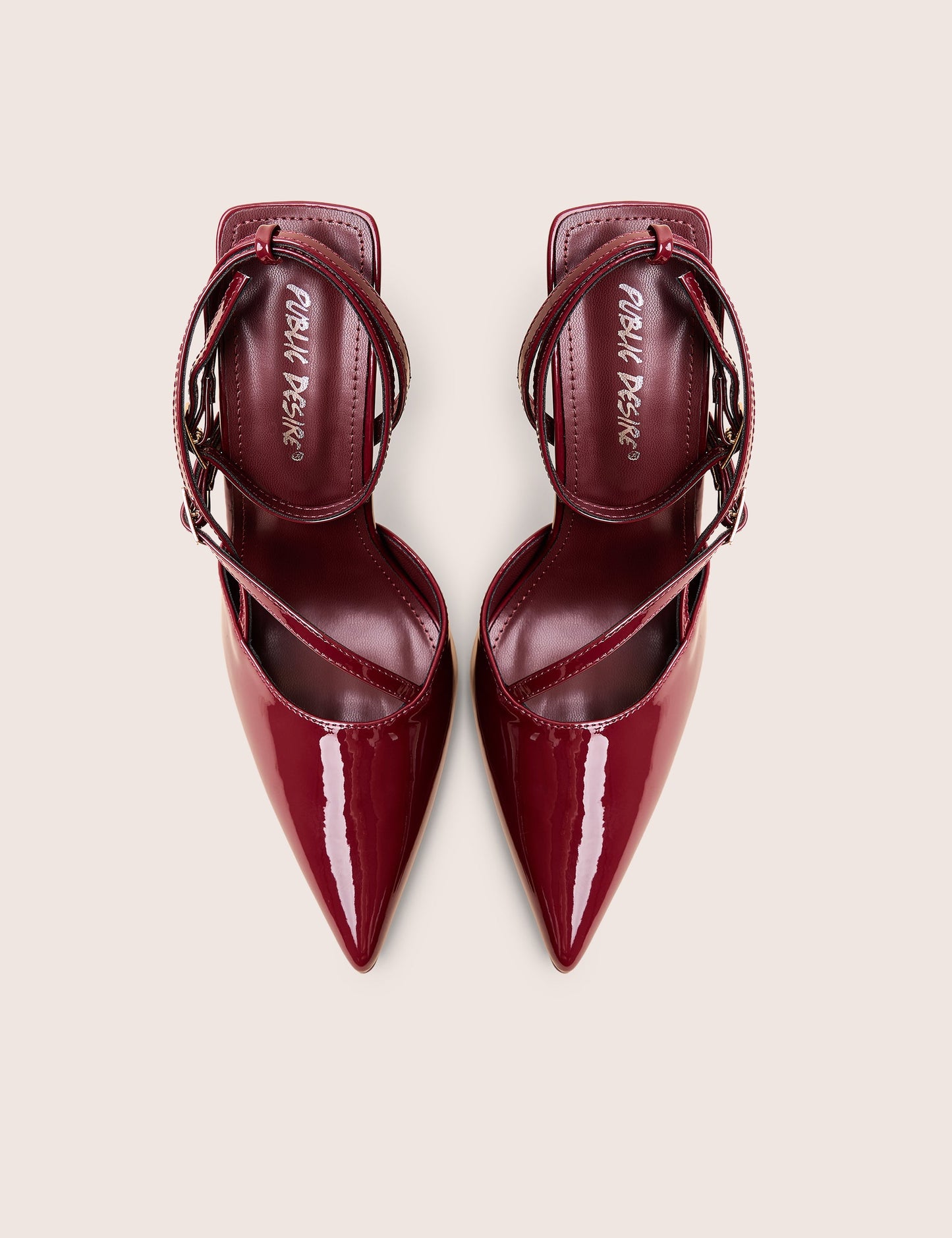 Idol Burgundy Patent Buckle Strappy Detail Stiletto Court High Heels