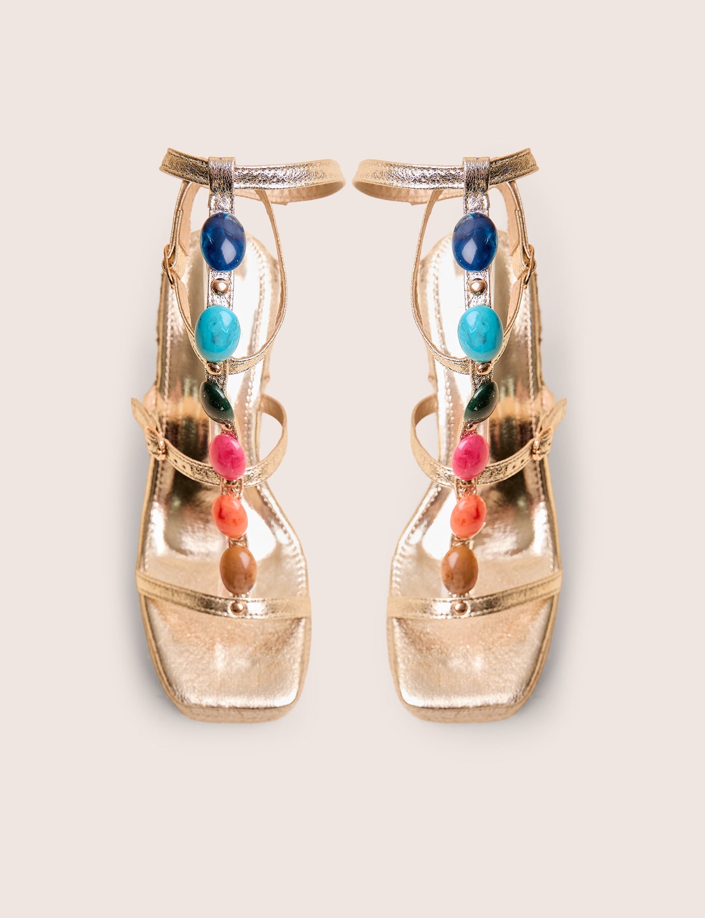 Iliana Cracked Gold Pu Beaded Trim Strappy Jute Wedges
