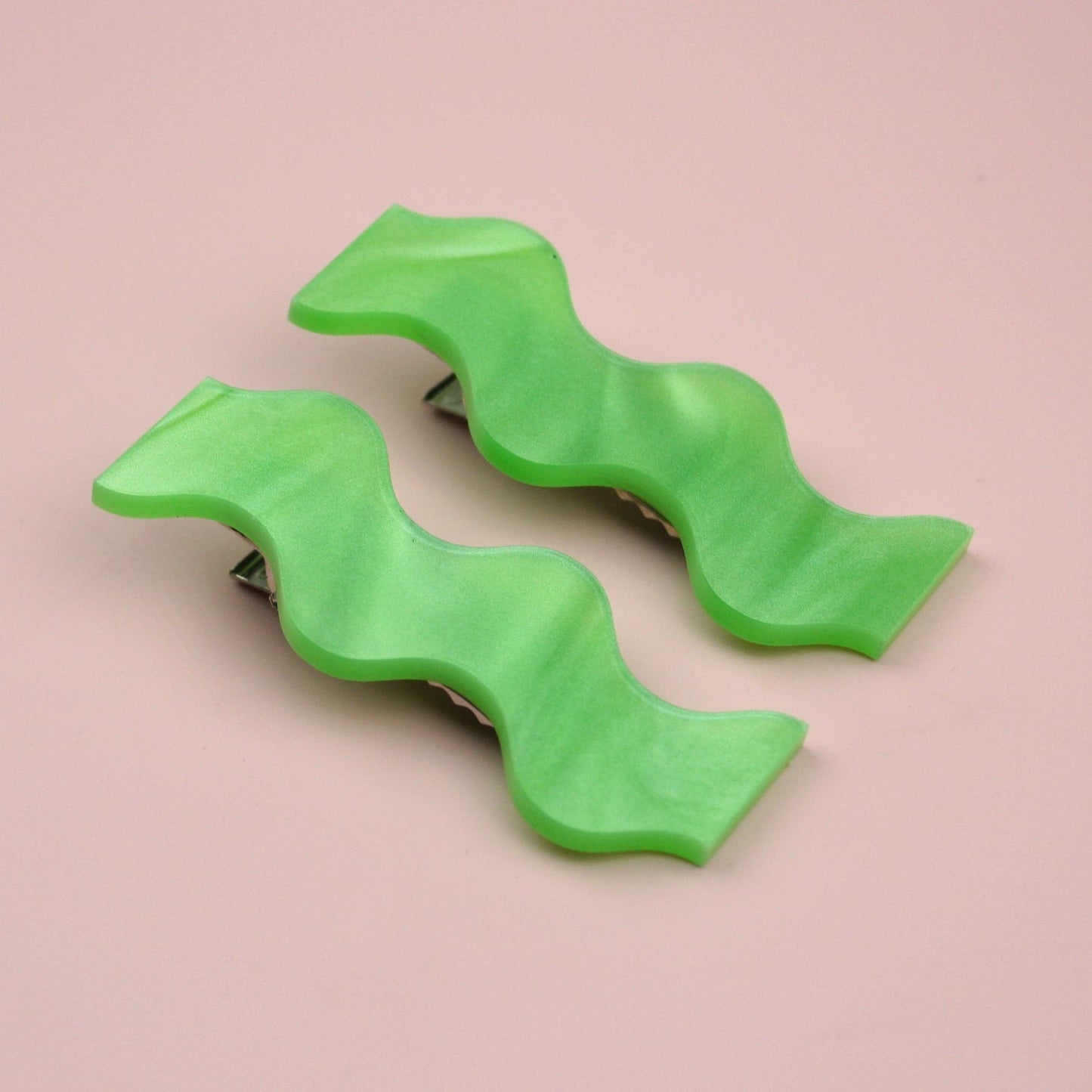 Wavy Green Marble Hair Clips