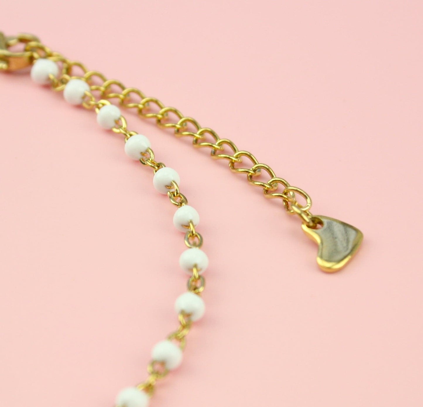 White Beaded Anklet (Gold Plated)
