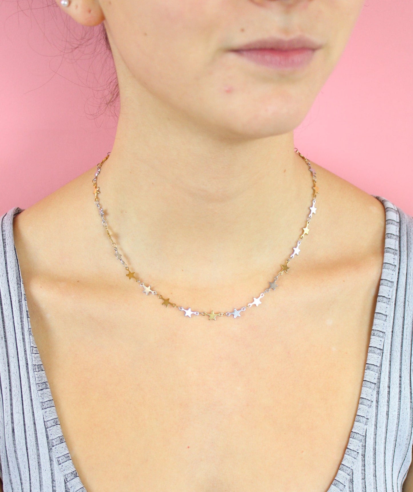 Two Toned Star Chain Necklace