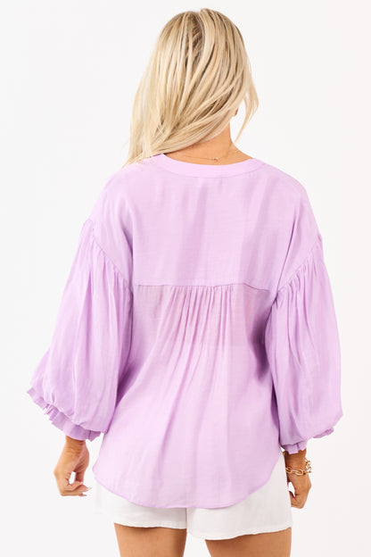 Iris Button Down Ruffle Cuff Puff Sleeve Top