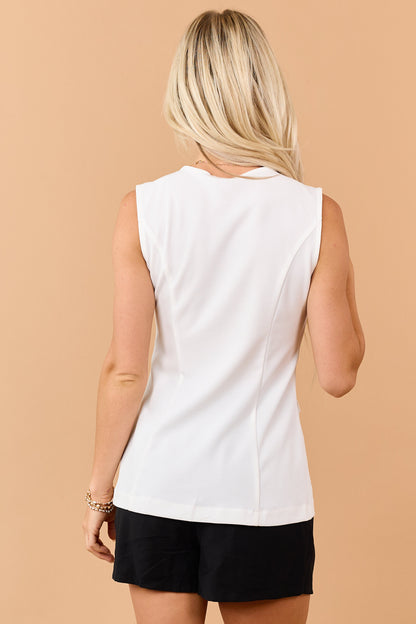 Ivory Button Down Knit Tunic Vest Top