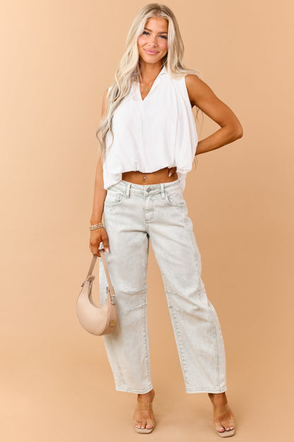 Ivory Collared V-Neck Bubble Hem Tank Top