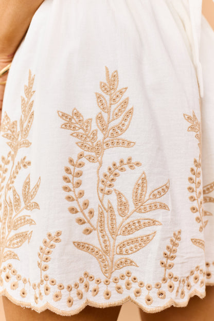 Ivory Cotton Cut Out Embroidered Mini Dress
