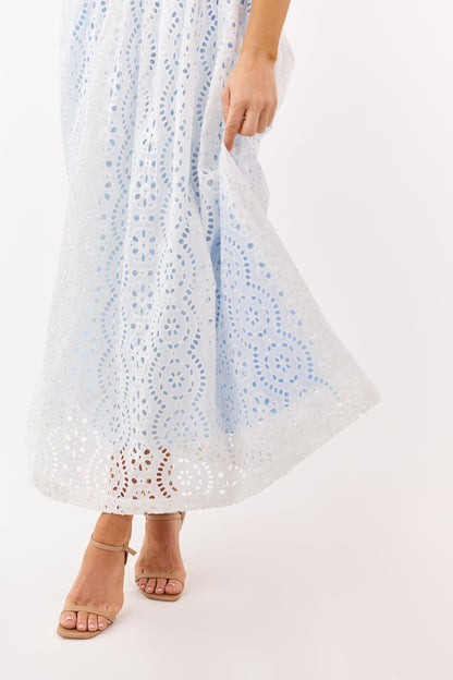 Ivory Cotton Eyelet Lace Halter Neck Maxi Dress
