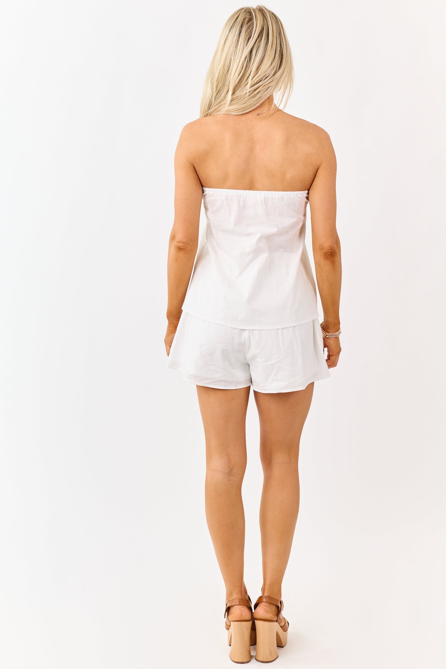 Ivory Cotton Strapless Top and Shorts Set