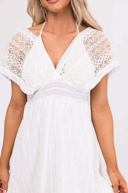 Ivory Crochet Woven Mini Dress